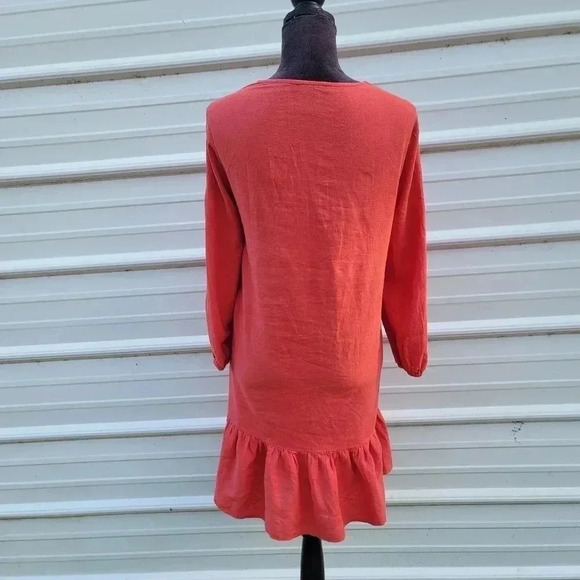 Chelsea & Theodore Dress PL Petite Women's Red Linen Blend Button Front Long Sle - Picture 8 of 9